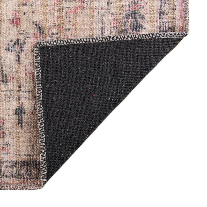 Beige Pink Rectangular Washable Synthetic Area Rug