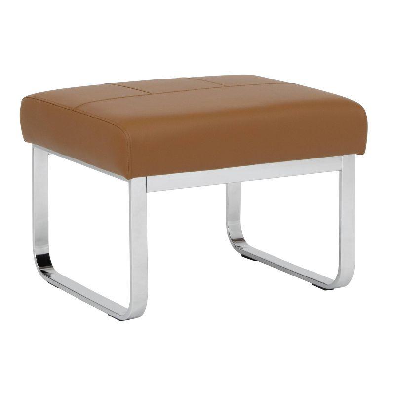 Allure 22" Caramel Brown Blended Leather Ottoman with Chrome Legs
