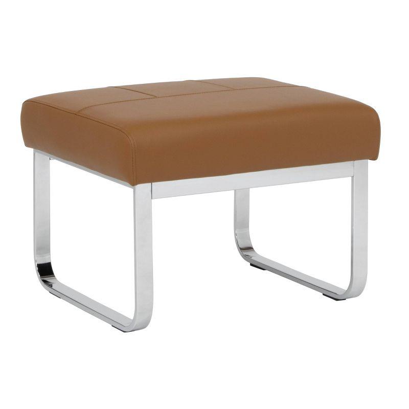 Rectangular Allure Modern Blended Leather Ottoman Caramel Brown/Chrome - Studio Designs Home