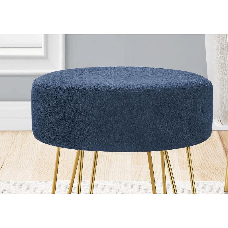 Monarch Specialties Ottoman Pouf Footrest Foot Stool 14Inch Round Fabric Metal Legs Blue Gold Contemporary Modern