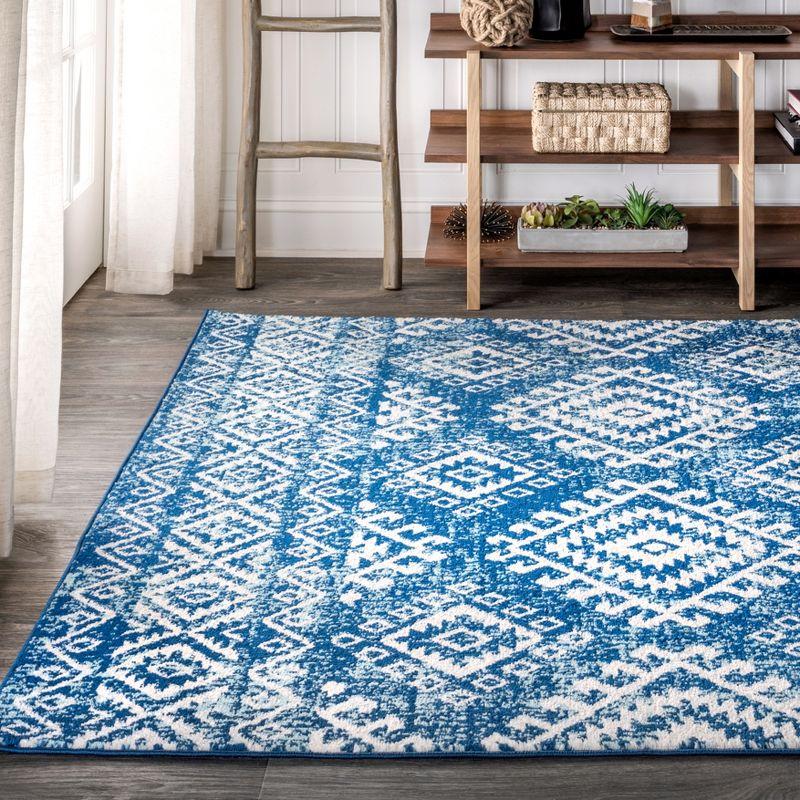 Blue and White Moroccan Boho Vintage Area Rug