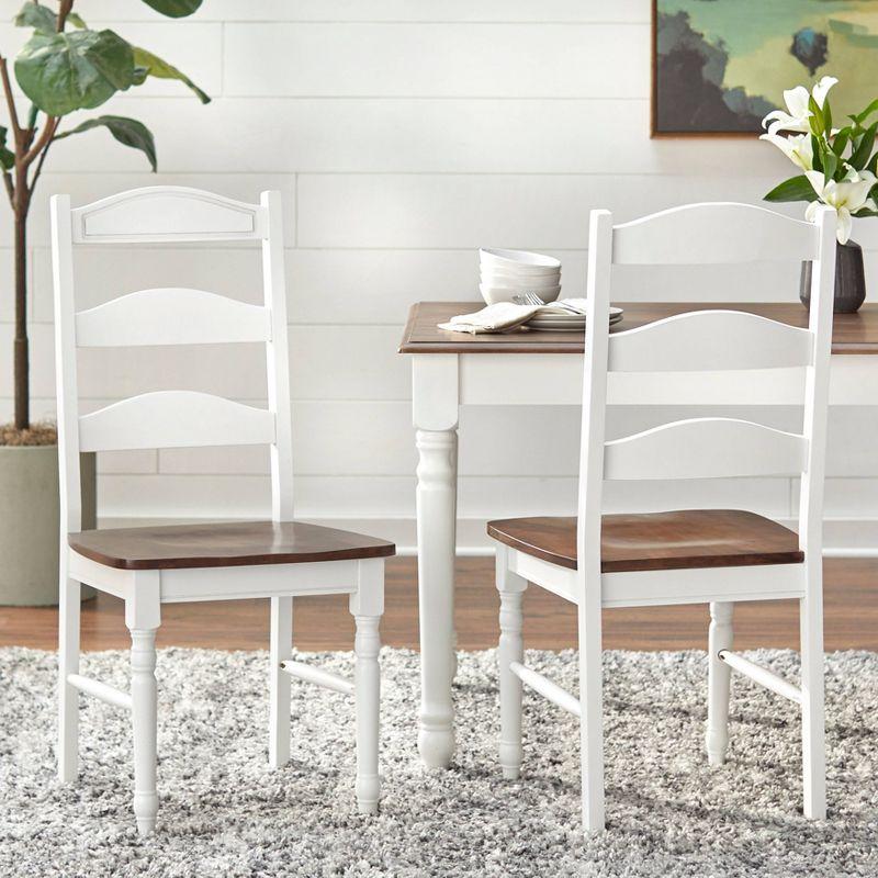 Buylateral 7Pc Skipton Dining Set White/Walnut: Rectangle Table, 6 Wood Chairs, Rubberwood Frame