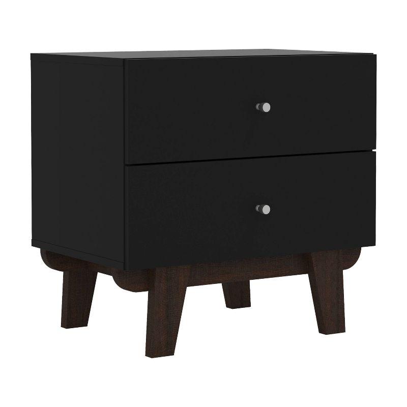 Kincaid Matte Black Wood 2-Drawer Nightstand with Walnut Legs