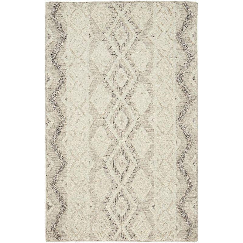 Anica Ivory and Gray Geometric Wool Area Rug 4' x 6'