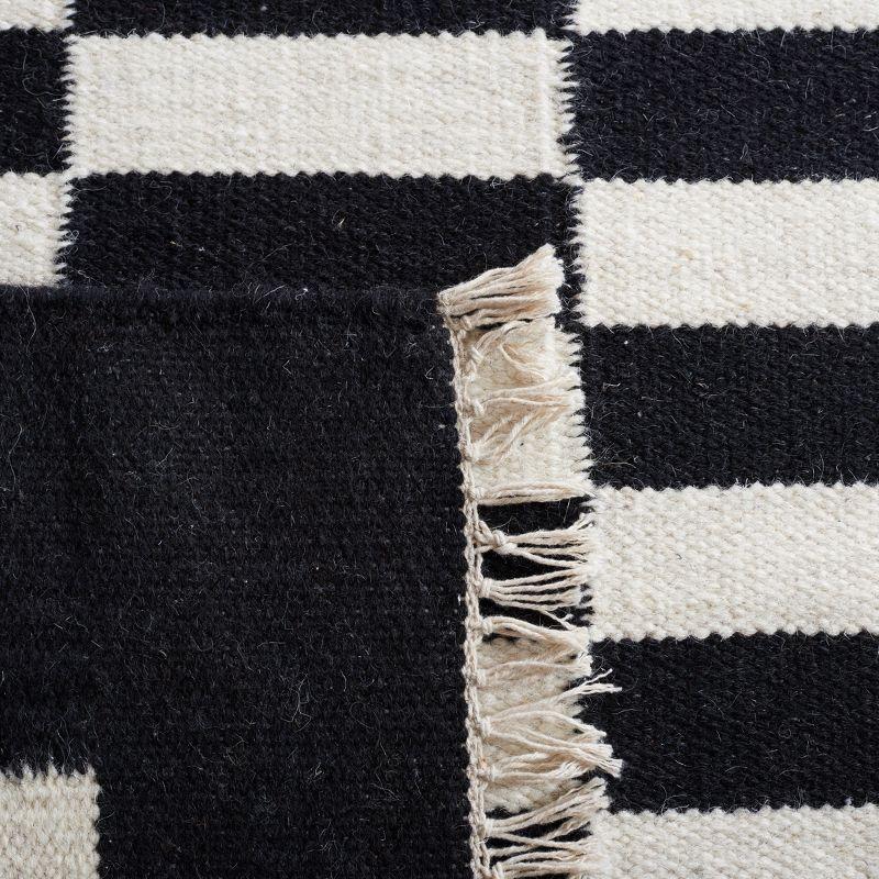 Handmade Black and White Wool Striped Rectangular Rug