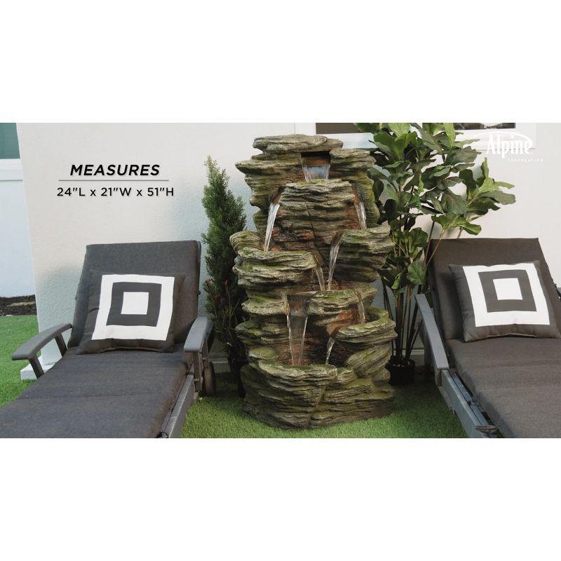 51" Resin Rock Cascading Fountain with LED Lights Gray - Alpine Corporation: Waterfall Feature, Birdbath