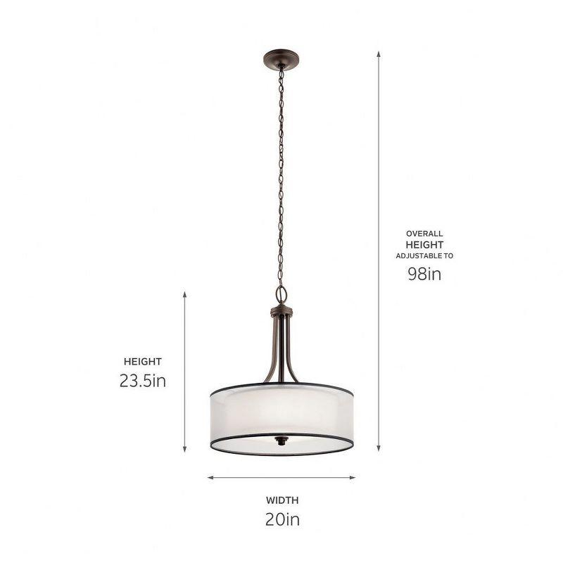 Lacey 23.5" 4 Light Pendant with Satin Etched Cased Opal Inner Diffusers and White Translucent Organza Outer Shade in Antique Pewter