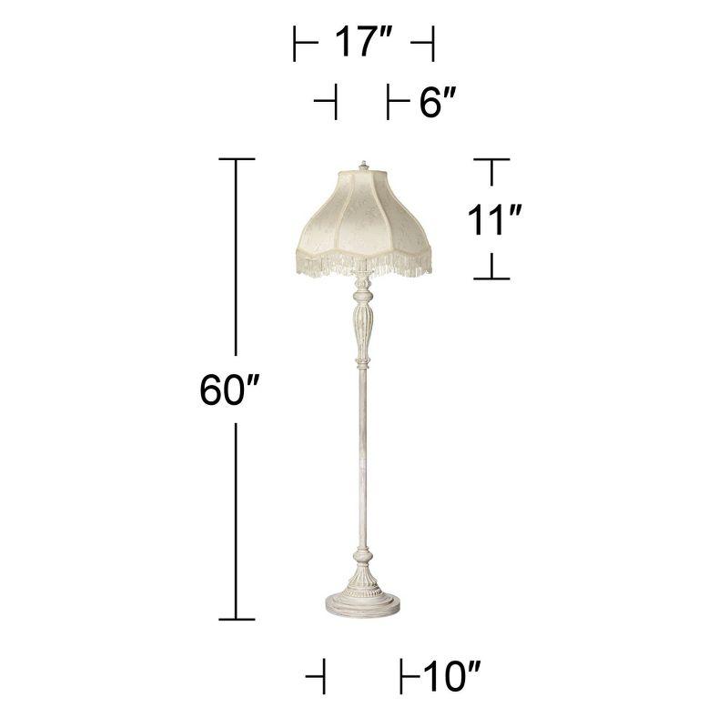 360 Lighting Vintage Shabby Chic Floor Lamp 60" Tall Antique White Cream Scallop Fabric Dome Shade Fringe for Living Room Reading Bedroom