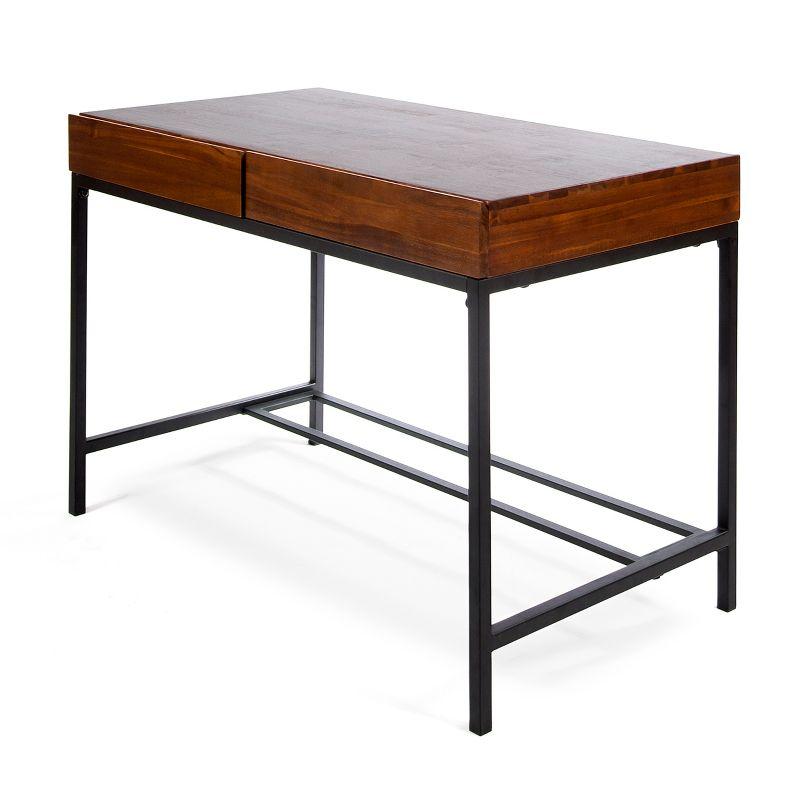 GDFStudio Lombok Industrial Acacia Wood Storage Desk, Dark Oak