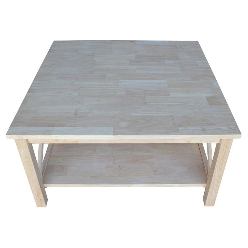 Hampton Square Coffee Table - Unfinished - International Concepts: Hardwood, 34" Wide, Fixed Shelf