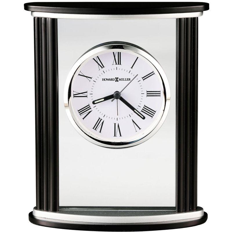 Cambridge Modern & Contemporary Roman Numeral Solid Wood Quartz Movement / Crystal Tabletop Clock with Alarm in Black Satin