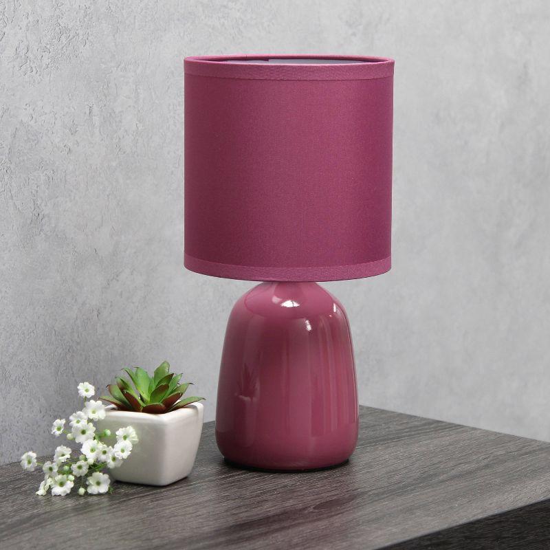 10.04" Traditional Ceramic Thimble Base Bedside Table Desk Lamp with Matching Fabric Shade Mauve - Simple Designs