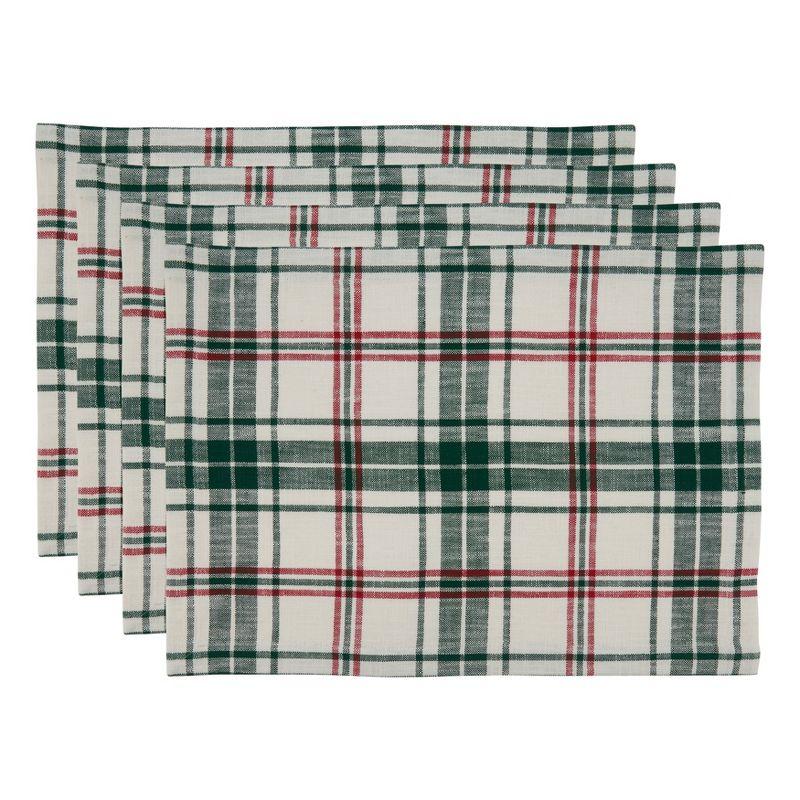 Saro Lifestyle Plaid Placemat, 14"x20" Oblong, White/Green (Set of 4)