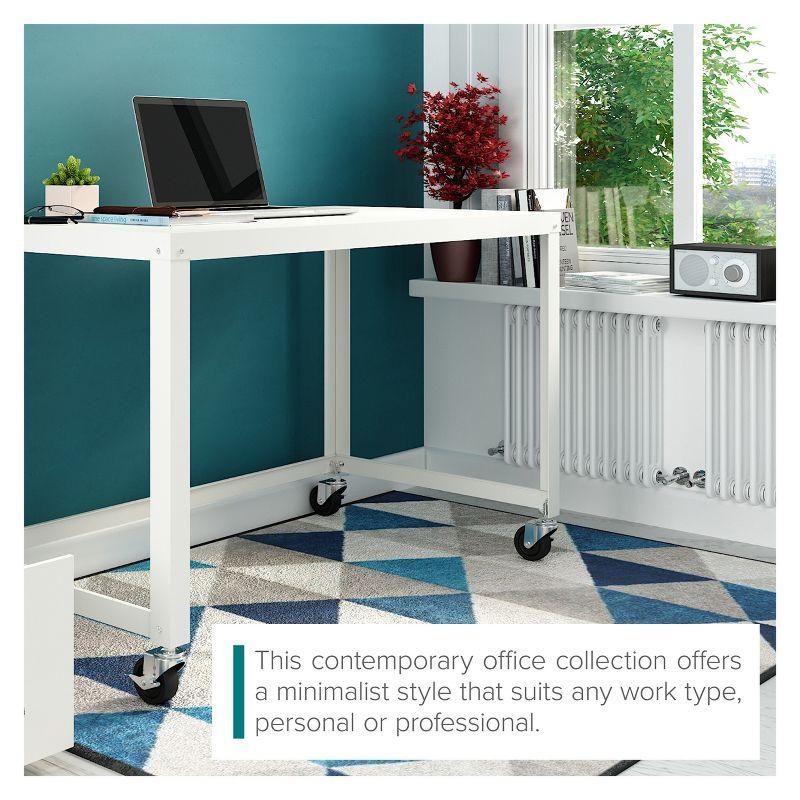 Space Solutions Mobile Desk Steel White: Compact Metal Writing Table, No Storage, Painted Surface