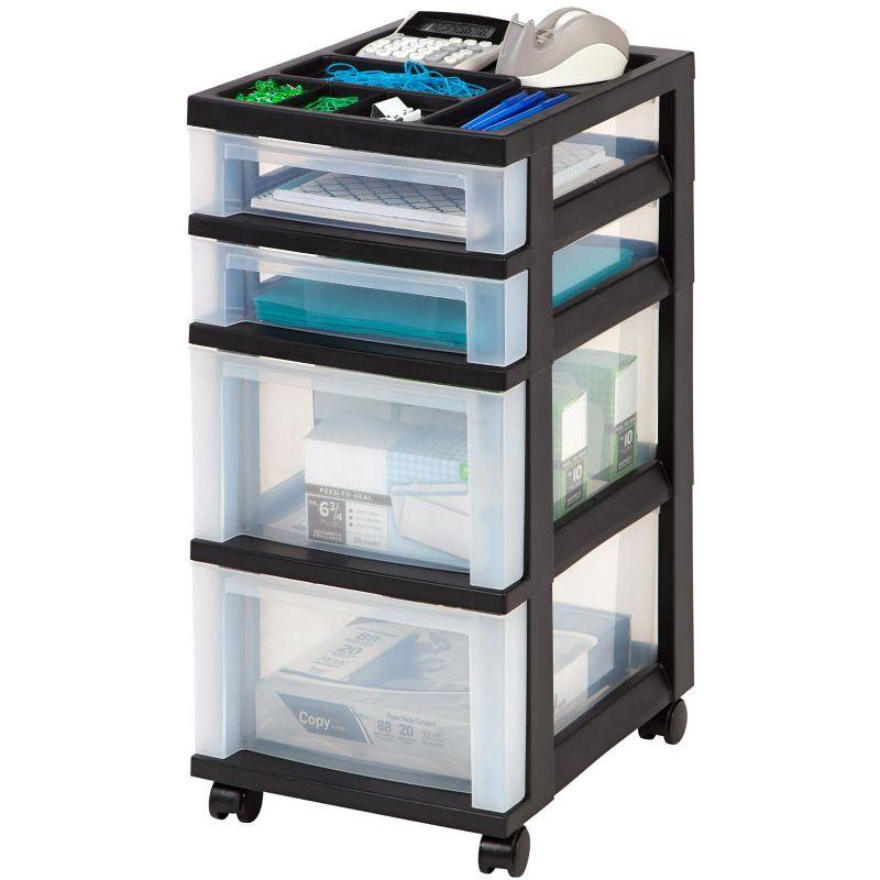 IRIS USA 4-Drawer Storage Cart with Organizer Top, Black