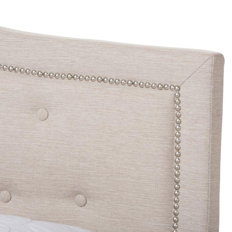 Elegant Beige King-Sized Upholstered Bed with Nailhead Trim