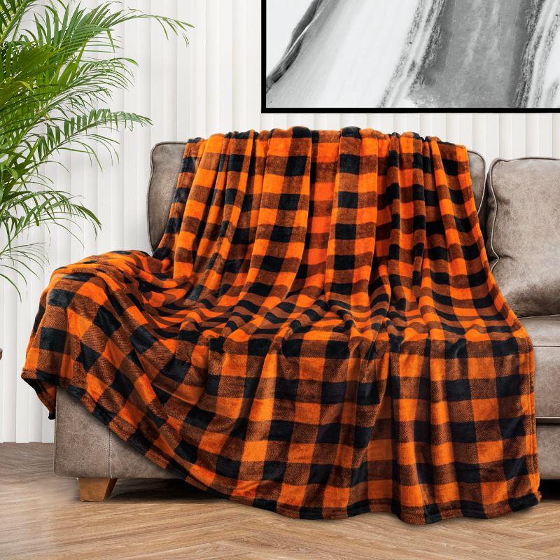 PAVILIA Premium Fleece Throw Blanket for Sofa Couch, Soft Flannel Plaid Stripe Decorative Print Blanket