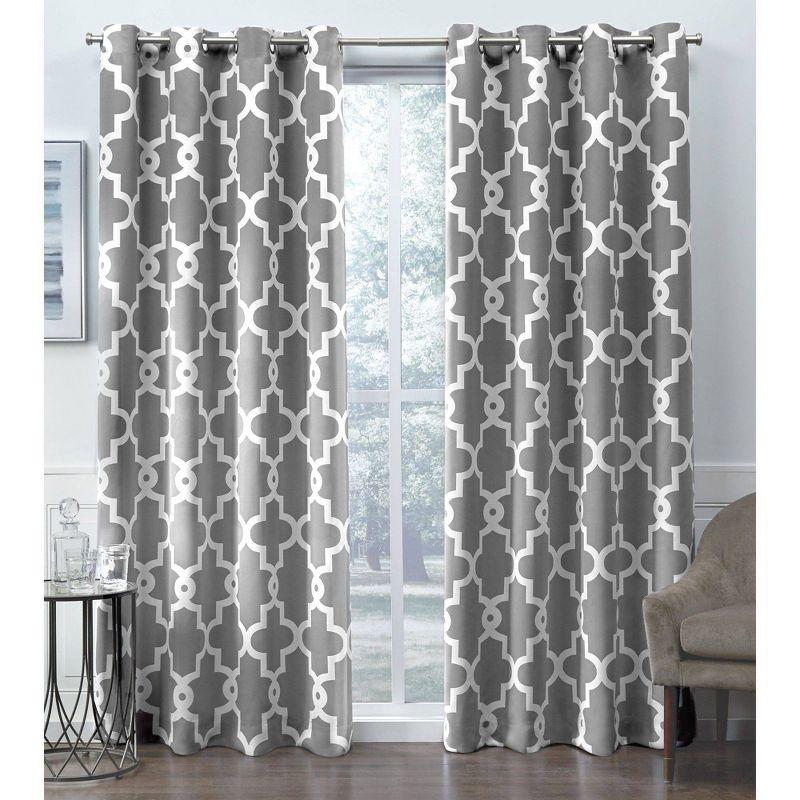 Ironwork Black Pearl Sateen Blackout Grommet Curtain Panels