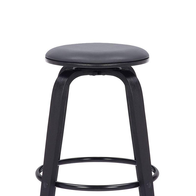 Armen Living 30" Harbor Backless Swivel Faux Leather Wood Counter Height Barstool Gray/Black: Round Seat, Footrest, Fixed Height