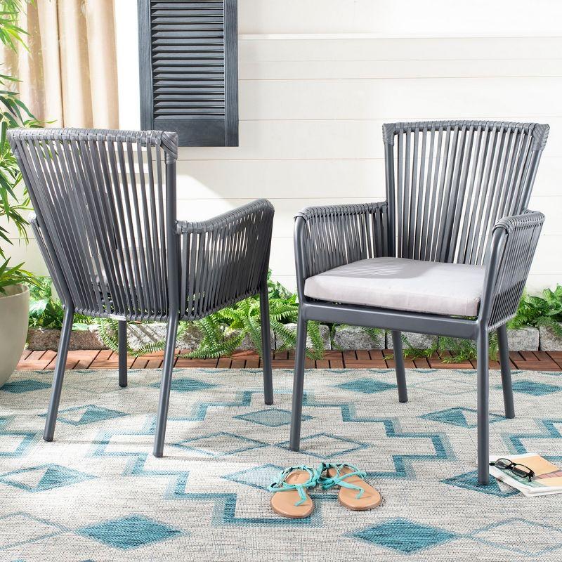 Gray Rope Arm Dining Chair with Cushions, Set of 2