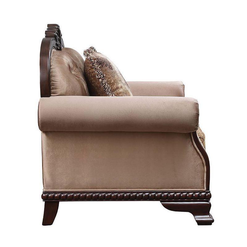 69" Chateau De Ville Fabric Sofa Espresso Finish - Acme Furniture: Carved Wood, Tufted Cushions, Includes 3 Pillows