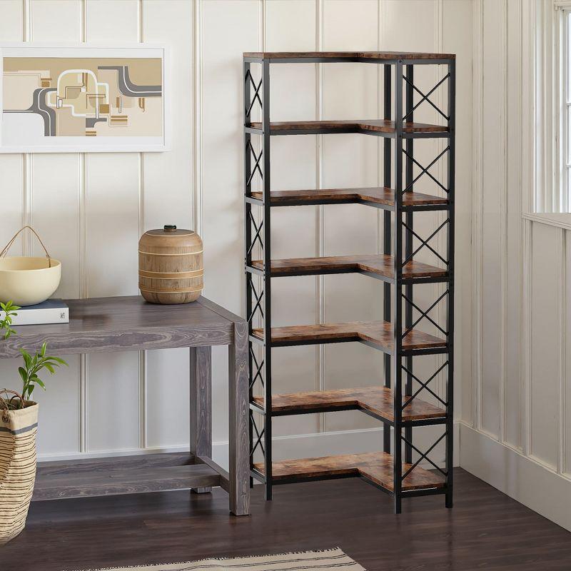 Tribesigns 7-Tier L-Shaped Bookshelf, Modern Corner Book Display Shelving Unit Black