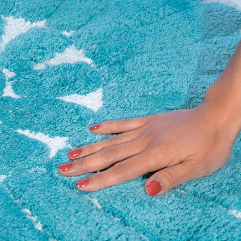 2pc Bursting Flower Bath Rug Set Aqua - Chesapeake Merchandising: Cotton Tufted, Machine Washable, Non-Slip Backing