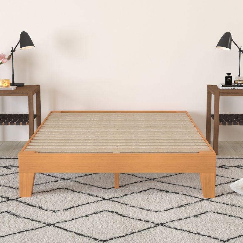 Merrick Lane Platform Bed Frame, Natural Pine Solid Wood Queen Size Platform Bed Frame With Slatted Support, No Box Spring Needed