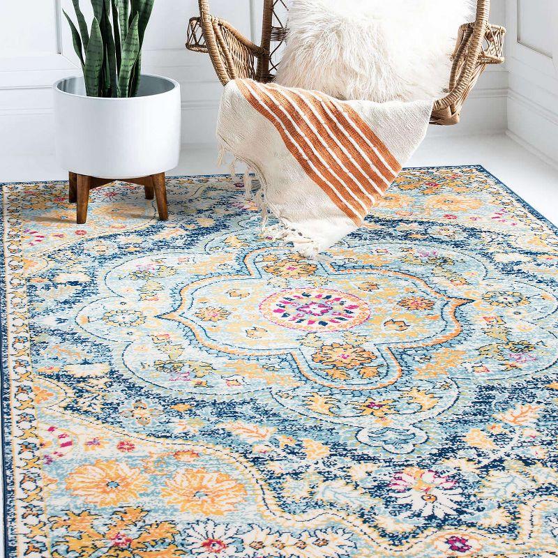 World Rug Gallery Distressed Vintage Bohemian Navy 5' x 7' Area Rug:  Medallion Pattern,  Pet Friendly,  Stain-Resistant,  Low Pile