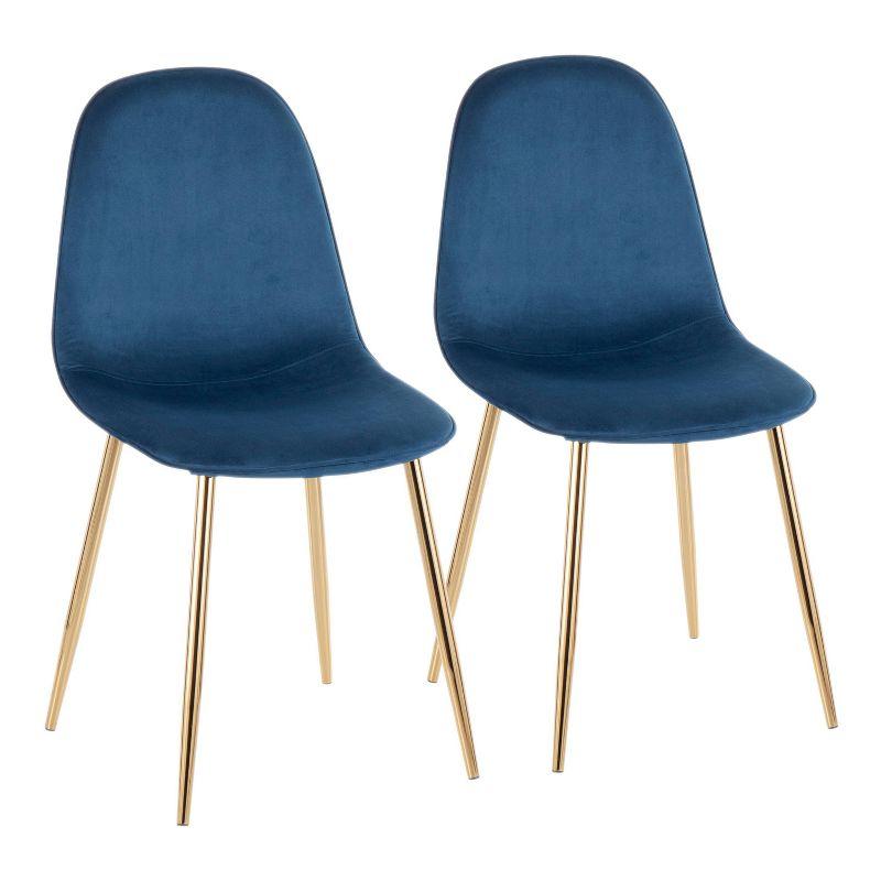 Blue Velvet and Gold Steel Upholstered Side Chair Set