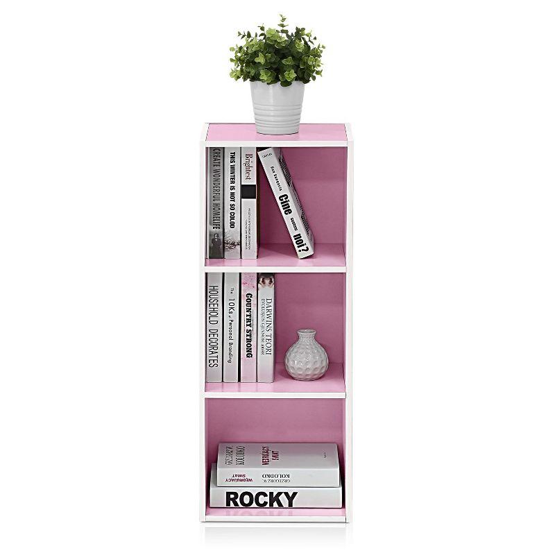 Furinno 3 Cube Reversible Bookcase Floor Standing Bookshelf Horizontal Vertical,White/Green/Blue/Pink