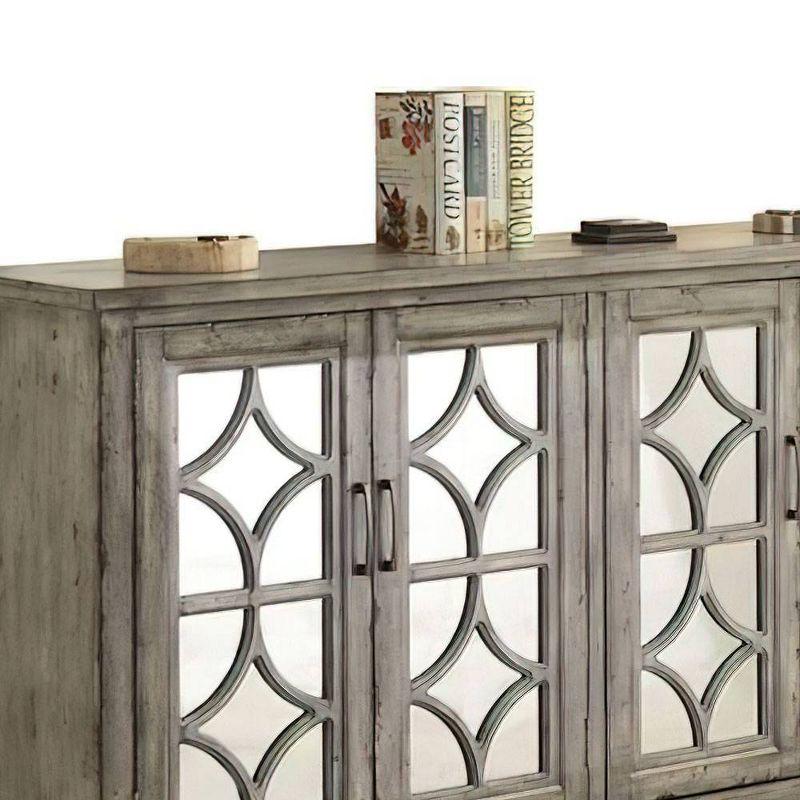 Velika Weathered Gray Wooden Console Table with Mirrored Doors