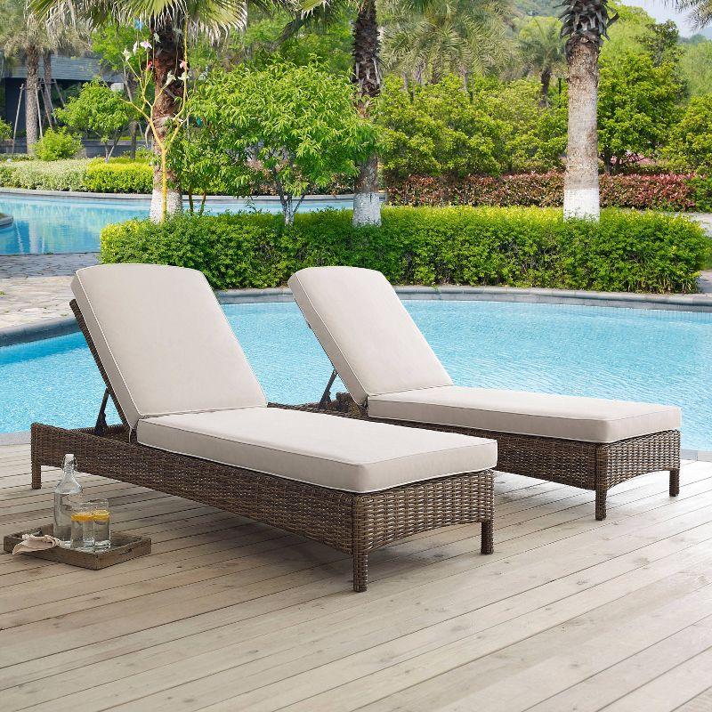 Bradenton Outdoor Wicker Chaise Lounge - Sand - Crosley: Steel Frame, Adjustable, UV-Resistant