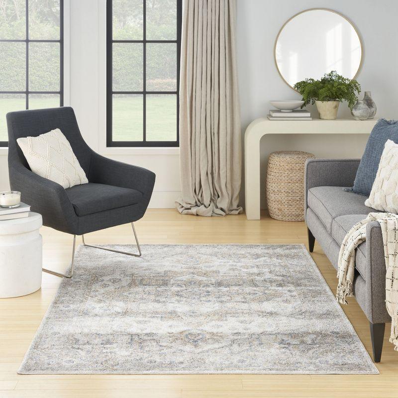 Nourison Astra Machine Washable Vintage Medallion Indoor Rug Silver Grey 6'7" x 9'