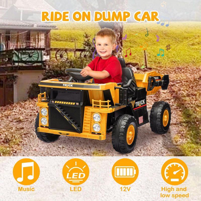 12V Yellow Ride-On Dump Truck with Remote Control and Music Player