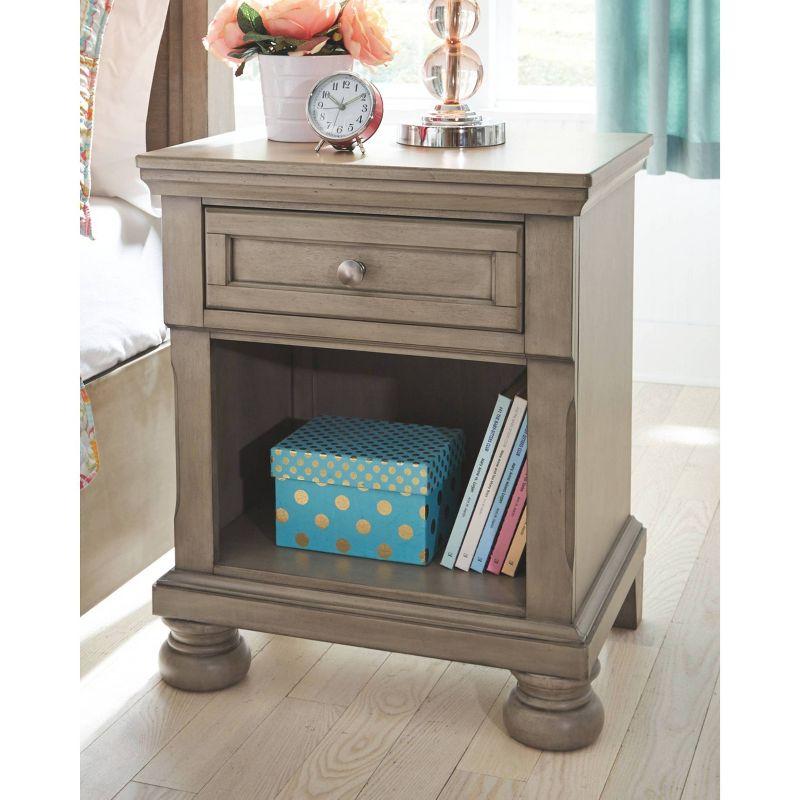 Signature Design by Ashley Lettner Nightstand Light Gray: Bedside Table with Shelving, Metal Glides, Wood Frame