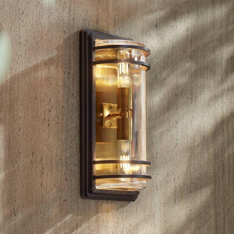 John Timberland Habitat Modern Outdoor Wall Light Fixture Bronze Warm Brass 16" Clear Glass for Post Exterior Barn Deck House Porch Yard Patio Home