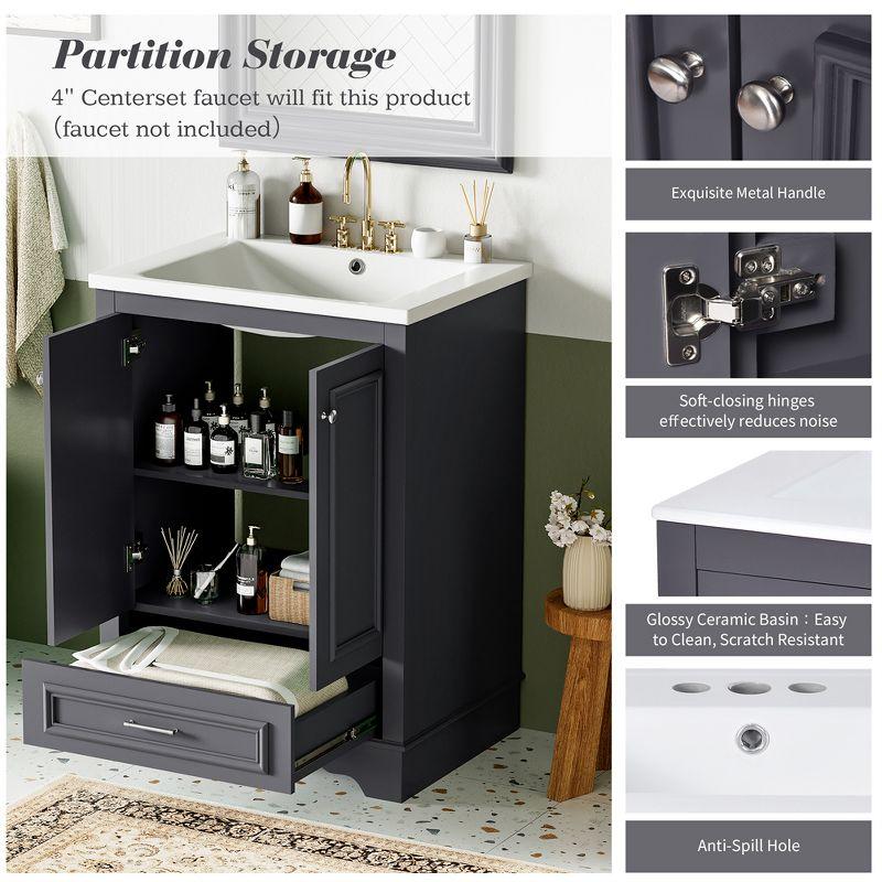 24'' Bathroom Vanity with Ceramic Sink Combo, Modern Freestanding Storage Cabinet