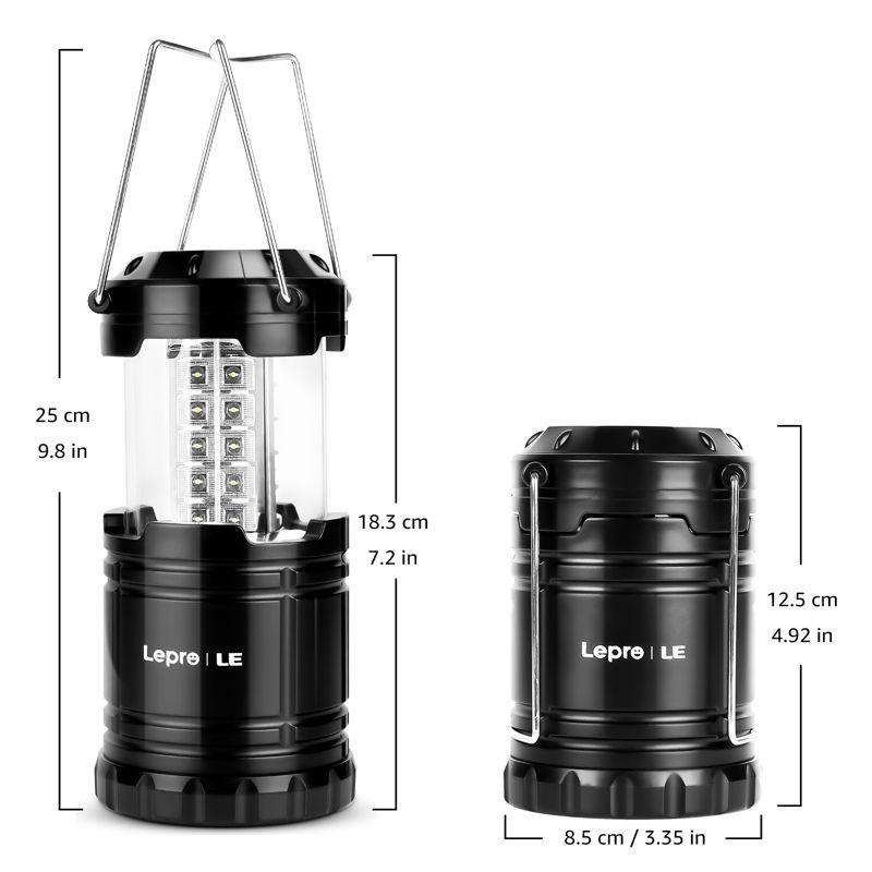 Lepro LED Camping Lanterns Battery Powered, Collapsible, IPX4 Water Resistant, Outdoor Portable Lights for Emergency, Hurricane and Outages, 2 Pack