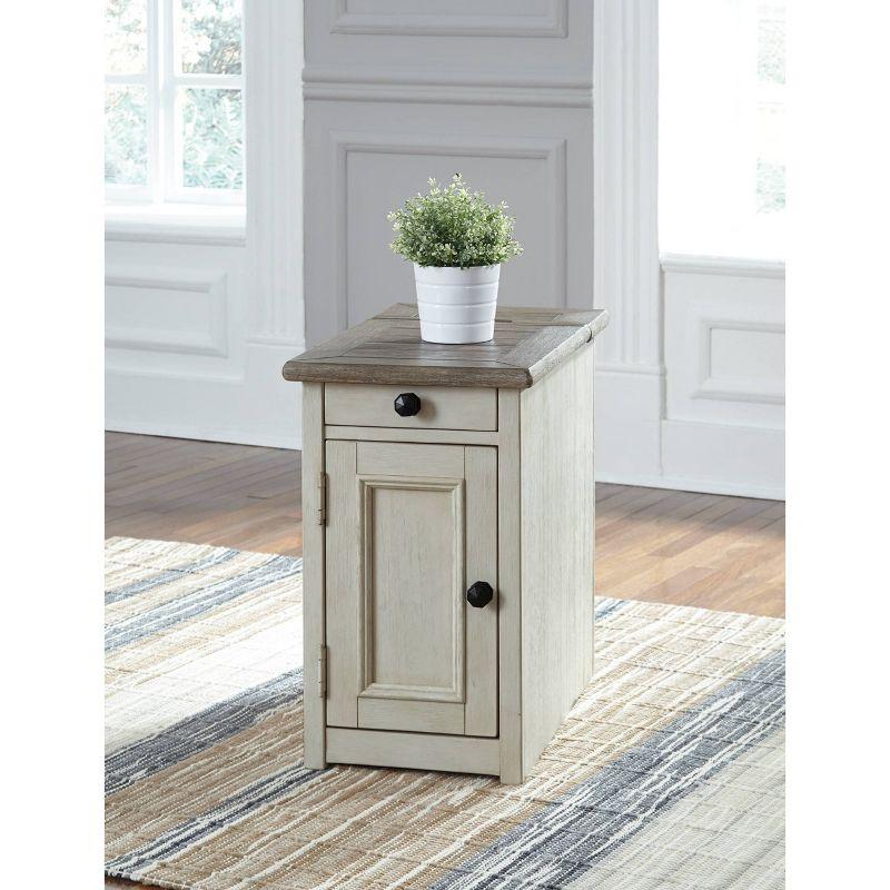 Signature Design by Ashley Bolanburg Chair Side End Table Brown/White: Vintage Style, USB Ports, Storage Cabinet