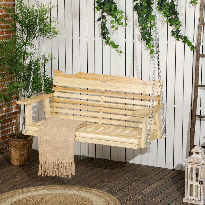 Outsunny 2-Seater Hanging Porch Swing, Outdoor Patio Swing Bench with Metal Chains, for Deck, Patio, Garden, Backyard