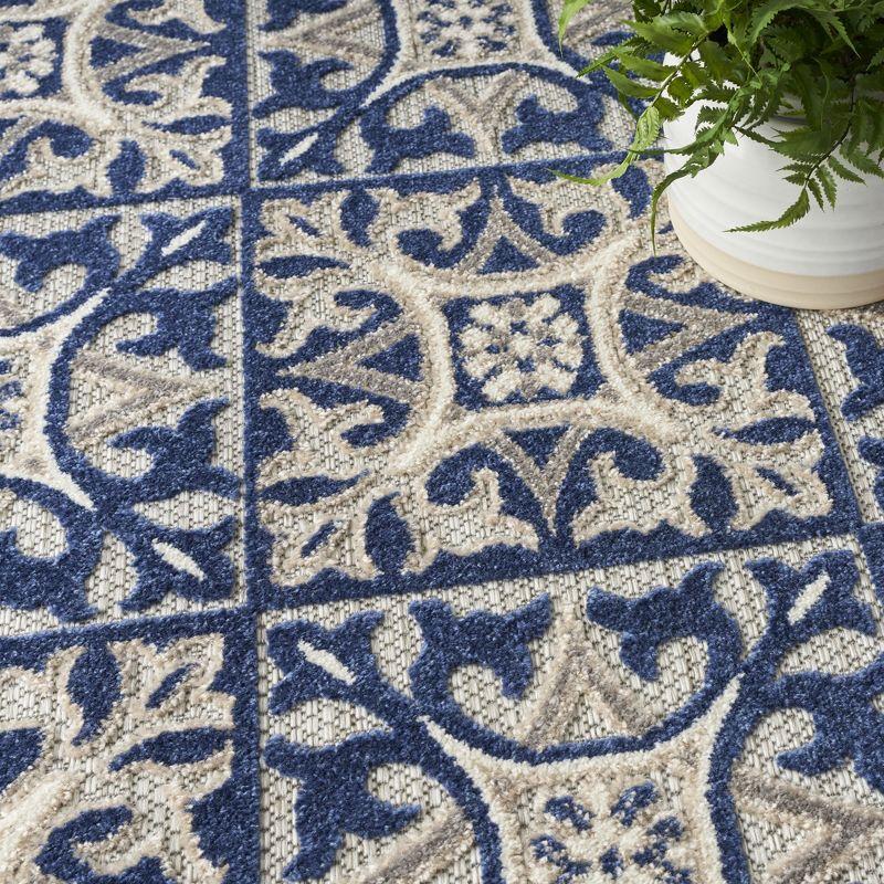 Nourison Aloha Modern Mosaic Flatweave High-Low Indoor Outdoor Area Rug Blue 6' x 9'