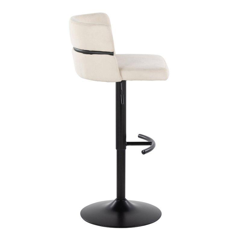 Set of 2 Adjustable Cream Fabric Swivel Barstools with Black Metal Base