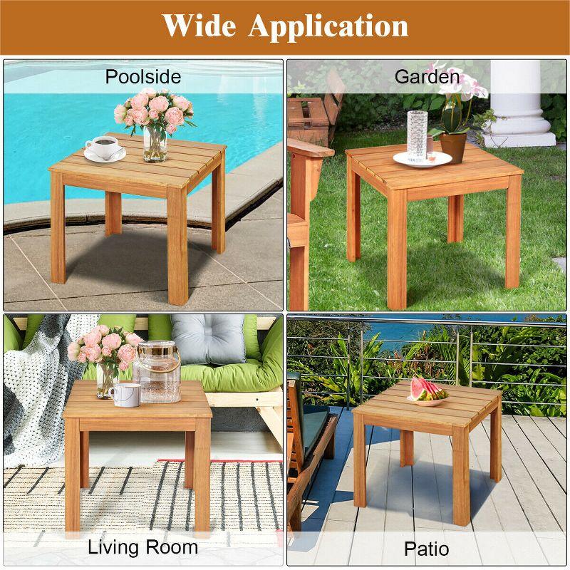 Costway Wooden Square Side End Table Patio Coffee Bistro Table Indoor Outdoor Natural