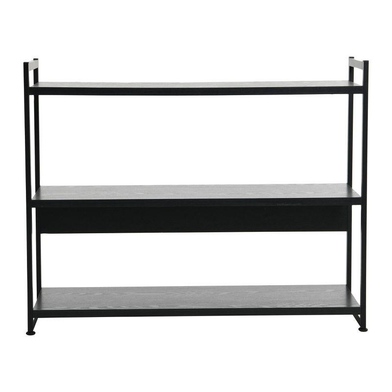 Household Essentials 32.5" Jamestown Wide 3 Shelf Bookshelf Black Oak: Sturdy Iron Frame, Adult Assembly Required