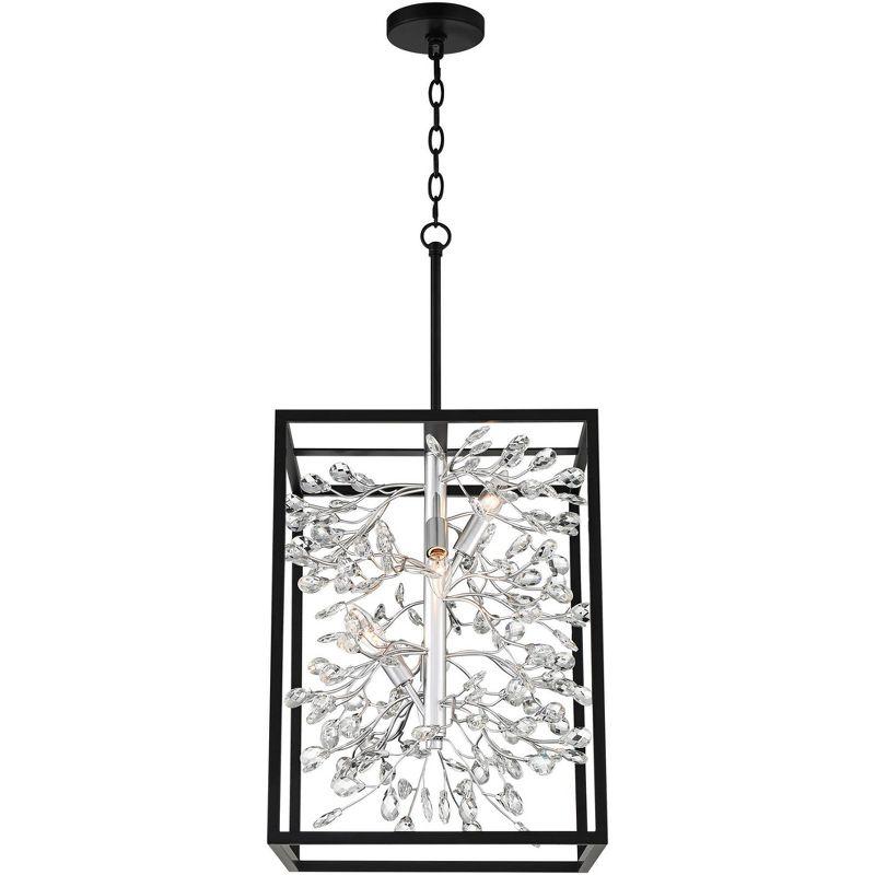 Possini Euro Design Black Silver Pendant Chandelier 15 1/4" Wide Modern Clear Crystal Flower Vine 4-Light Fixture for Dining Room House