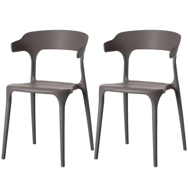 Fabulaxe Modern Plastic Outdoor Dining Chair with Open U Shaped Back