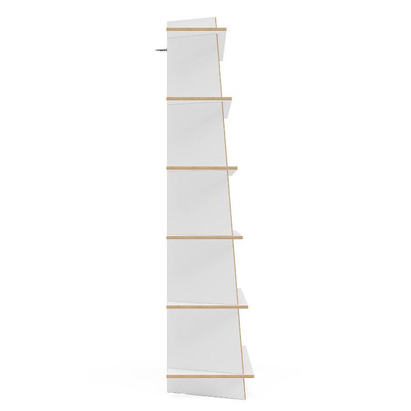 Polifurniture 69.65" Ecofriendly Jade 5 Shelf Bookcase White/Light Brown: MDF Ladder Bookshelves, 52.82 lbs