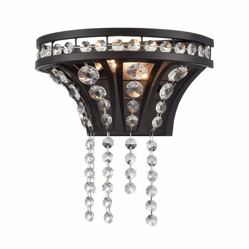 Fantania Matte Black 1-Light Crystal Sconce with Clear Shade