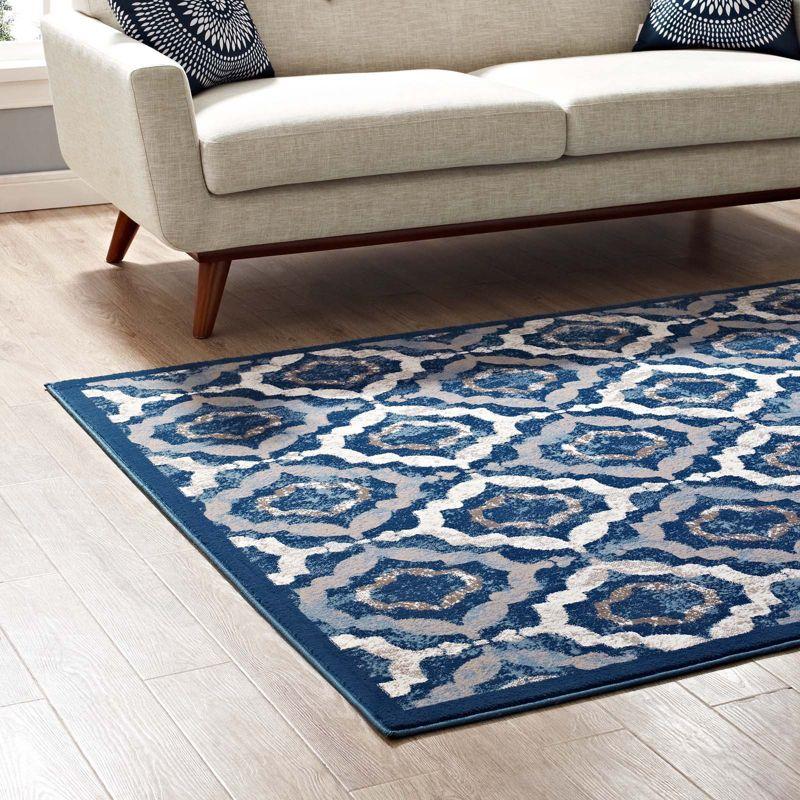 Kalinda Beige & Moroccan Blue Trellis 5x8 Synthetic Area Rug